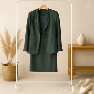 NEW Vintage Y2K 3 PC Jones New York Monochrome 100% Silk Skirt Suit Niagara Teal